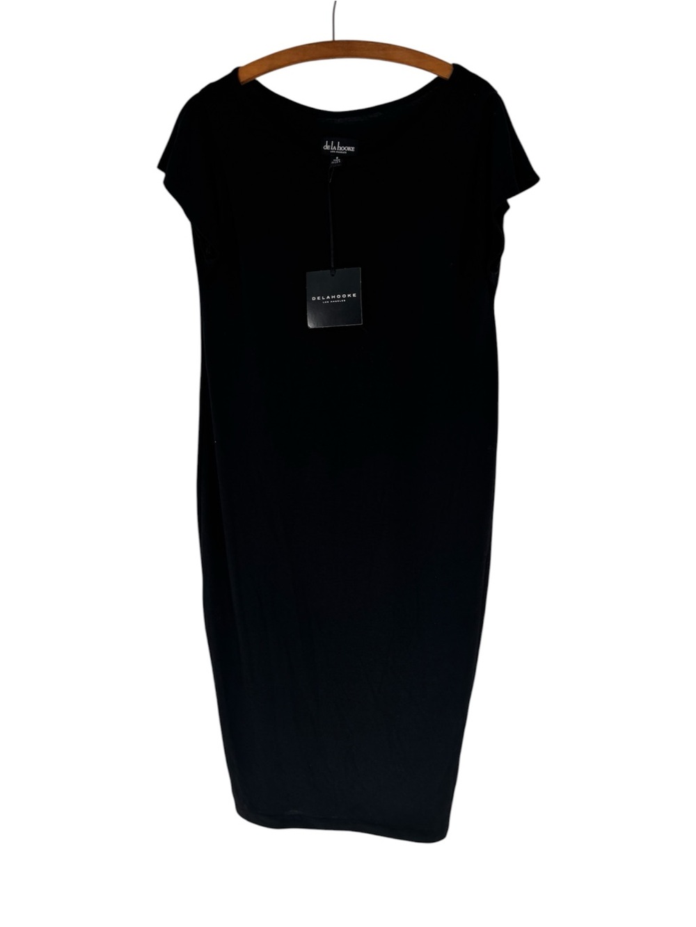NWT De La Hooke Sam Waist Tie Dress Black Short Sleeve Bodycon Mini Dress Size S